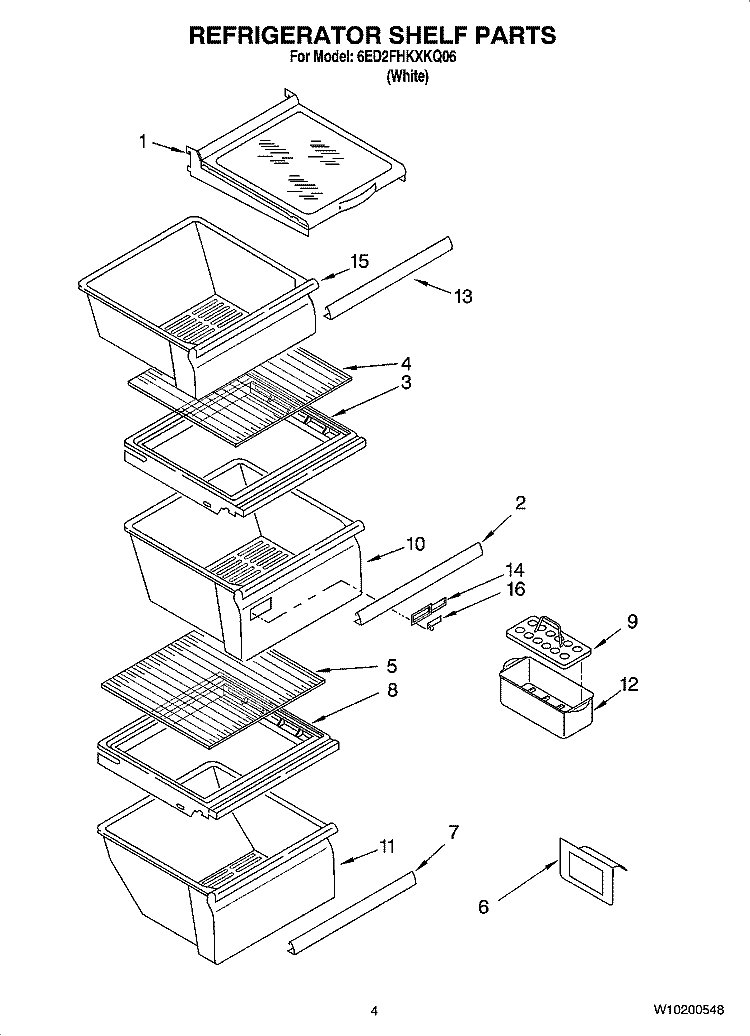 REFRIGERATOR SHELF PARTS Diagram and Parts List for 6ED2FHKXKQ06  Whirlpool Refrigerator