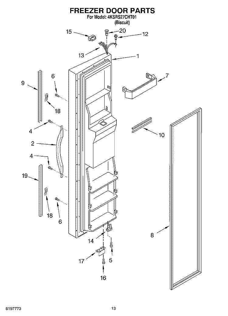 FREEZER DOOR Diagram and Parts List for 4KSRS27CHT01  KitchenAid Refrigerator