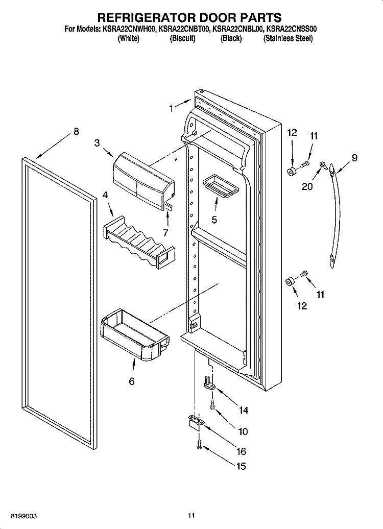 REFRIGERATOR DOOR PARTS Diagram and Parts List for KSRA22CNSS00  KitchenAid Refrigerator
