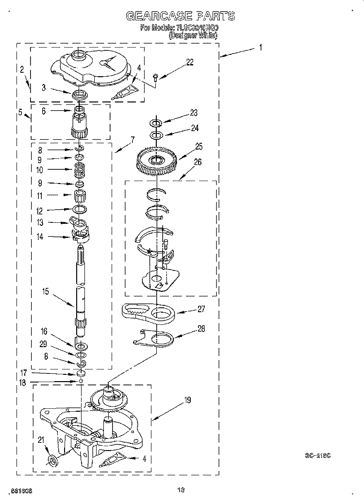 GEARCASE Diagram and Parts List for 7LSC9245HQ0  Whirlpool Washer