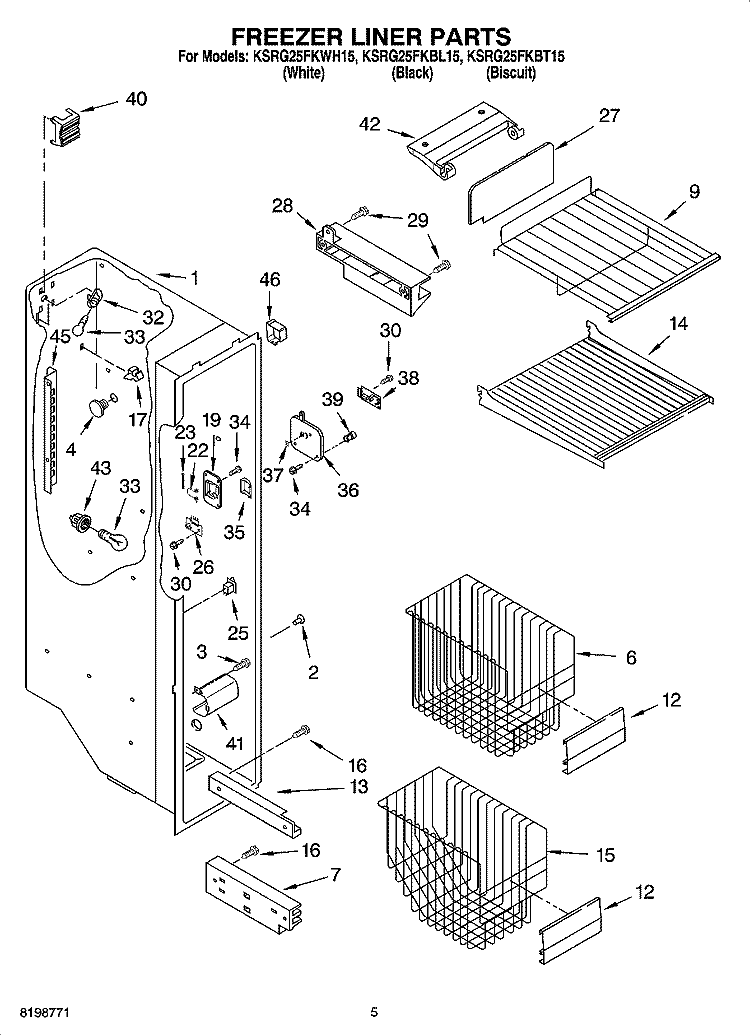 FREEZER LINER PARTS Diagram and Parts List for KSRG25FKBL15  KitchenAid Refrigerator