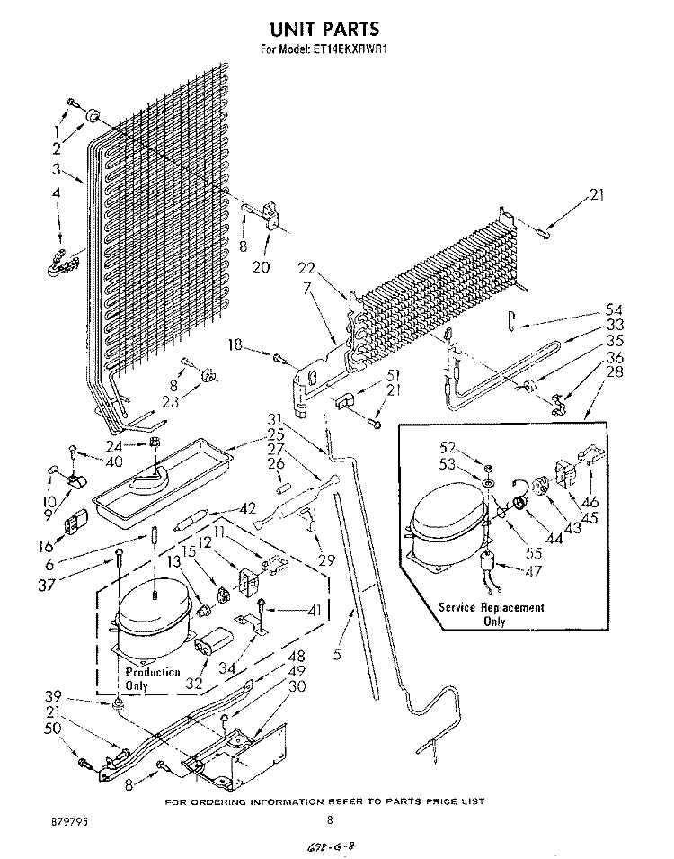UNIT Diagram and Parts List for ET14EKXRWR1  Whirlpool Refrigerator