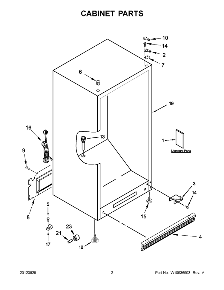 CABINET PARTS Diagram and Parts List for 5VEL88TRAQ00  Whirlpool Refrigerator
