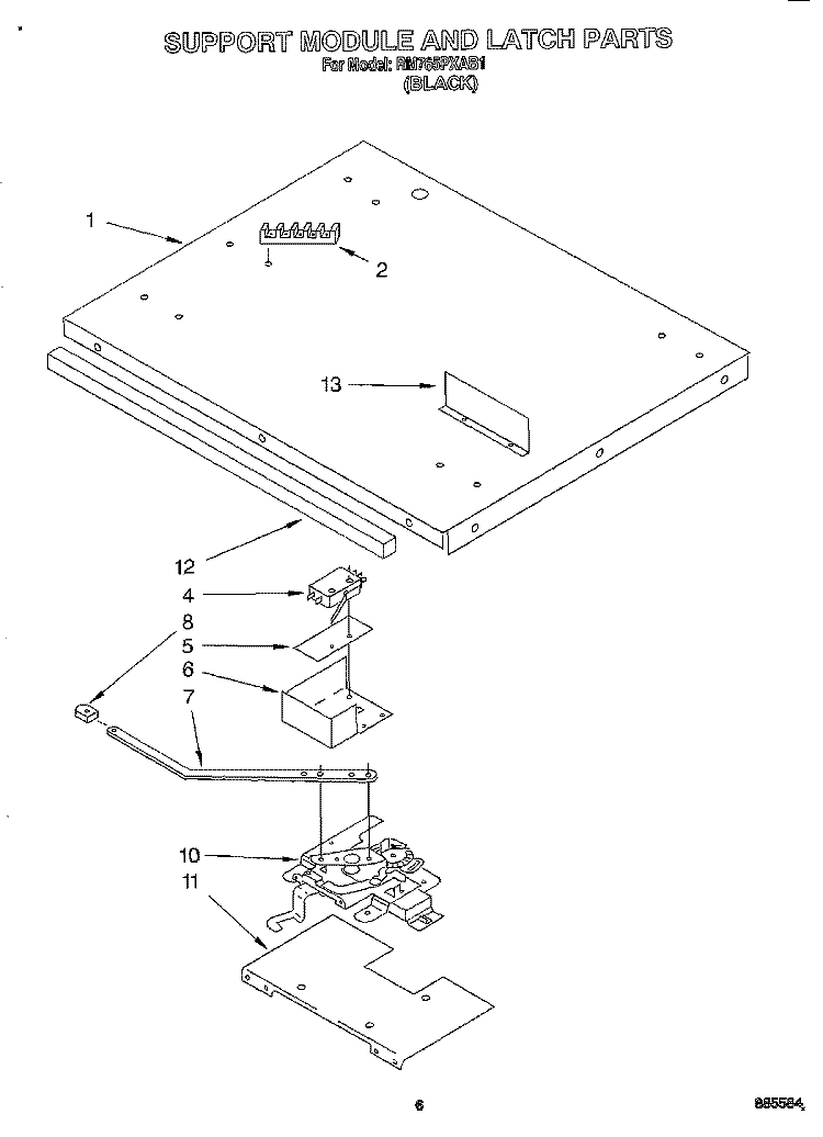 SUPPORT MODULE AND LATCH Diagram and Parts List for RM765PXAB1  Whirlpool Wall Oven