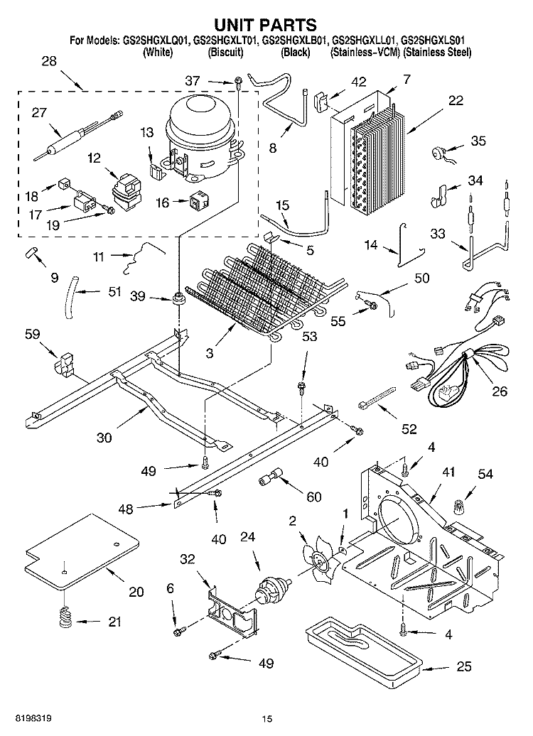 UNIT Diagram and Parts List for GS2SHGXLT01  Whirlpool Refrigerator