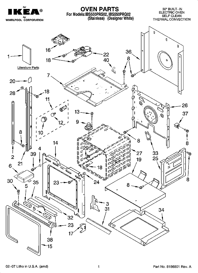 OVEN PARTS Diagram and Parts List for IBS550PRQ02  Whirlpool Wall Oven