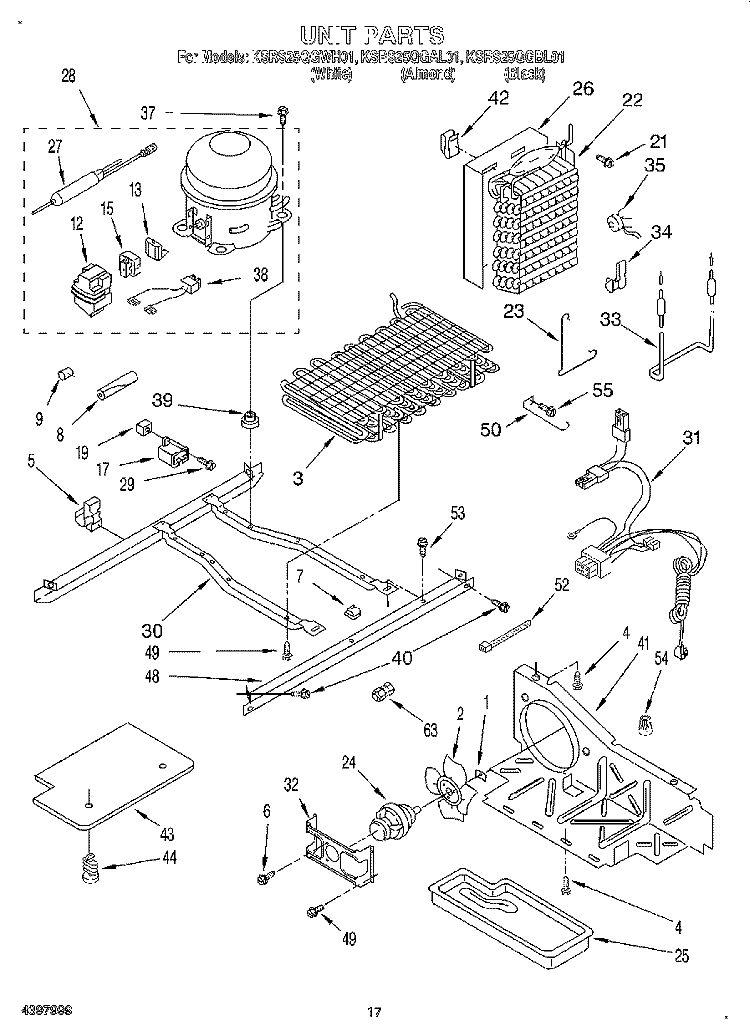 UNIT Diagram and Parts List for KSRS25QGWH01  KitchenAid Refrigerator