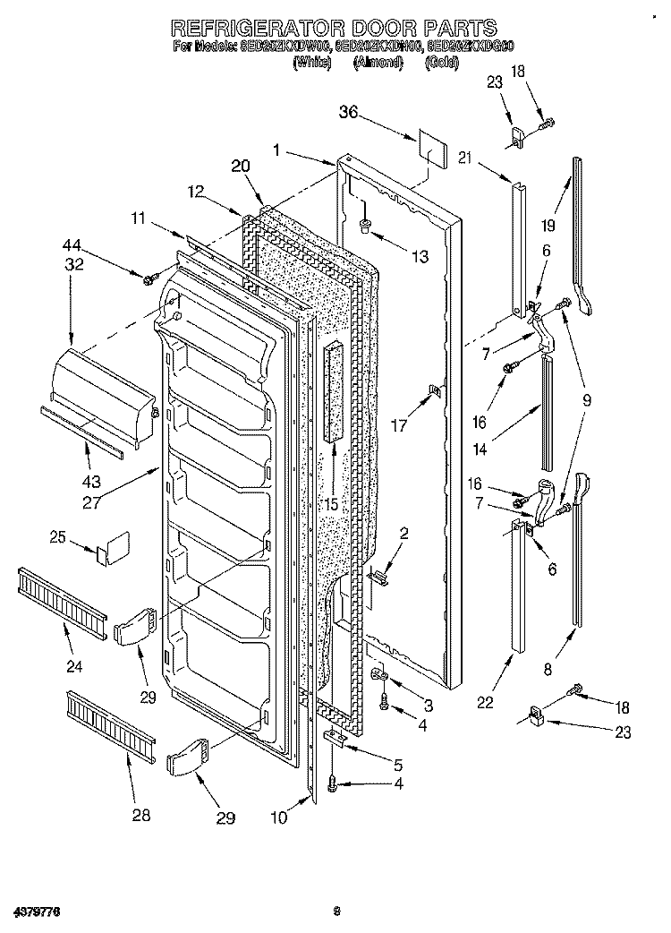 REFRIGERATOR DOOR Diagram and Parts List for 8ED20ZKXDN00  Whirlpool Refrigerator