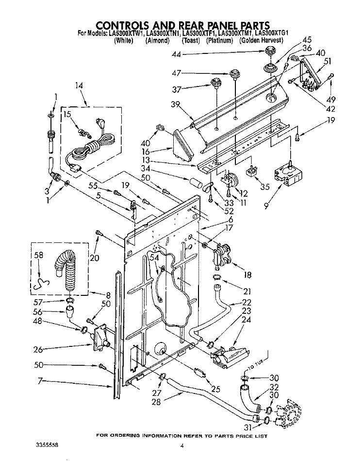 CONTROLS AND REAR PANEL Diagram and Parts List for LA5300XTN1  Whirlpool Washer