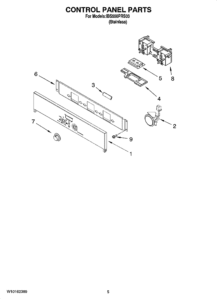 CONTROL PANEL PARTS Diagram and Parts List for IBS550PRS03  Whirlpool Wall Oven