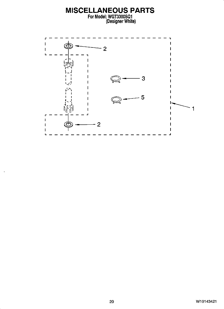 MISCELLANEOUS  PARTS Diagram and Parts List for WGT3300SQ1  Whirlpool Washer Dryer Combo