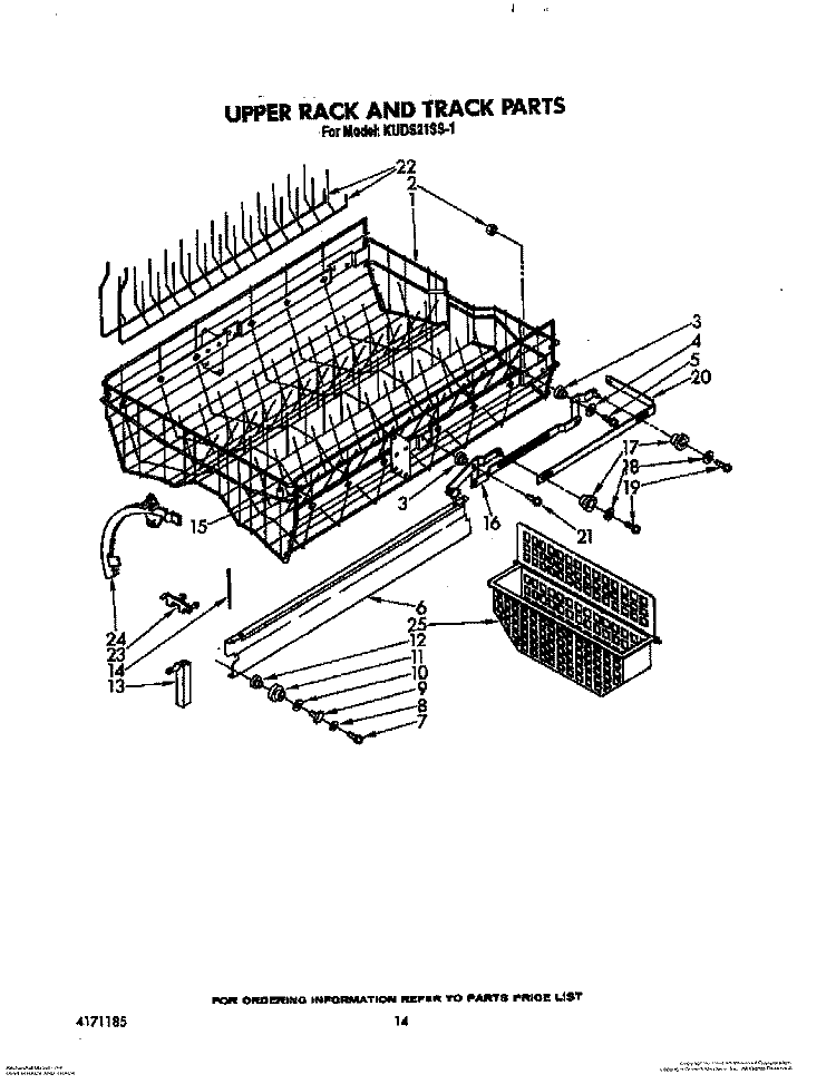 UPPER RACK AND TRACK Diagram and Parts List for KUDS21SS1  KitchenAid Dishwasher