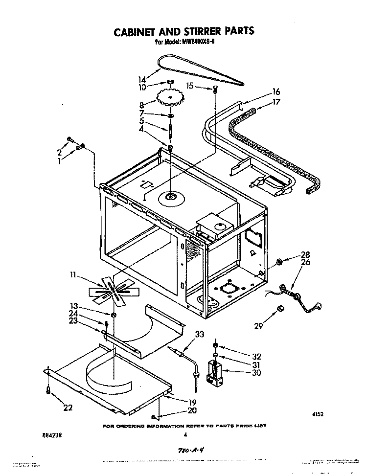 CABINET AND STIRRER Diagram and Parts List for MW8400XW0  Whirlpool Microwave