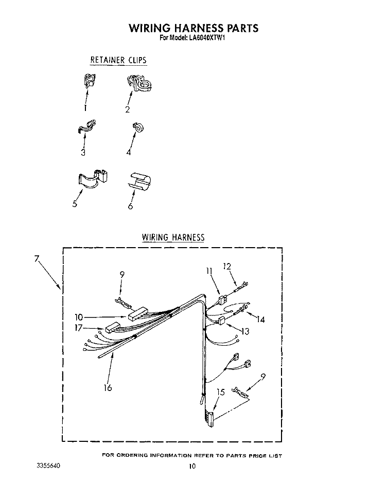 WIRING HARNESS Diagram and Parts List for LA6040XTF1  Whirlpool Washer