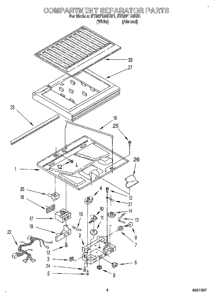 COMPARTMENT SEPARATOR Diagram and Parts List for ET20F134KN1  Whirlpool Refrigerator
