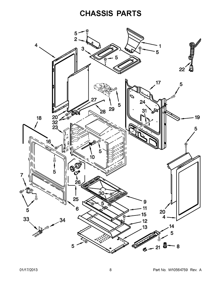 CHASSIS PARTS Diagram and Parts List for AGR5844VDW5  Whirlpool Range