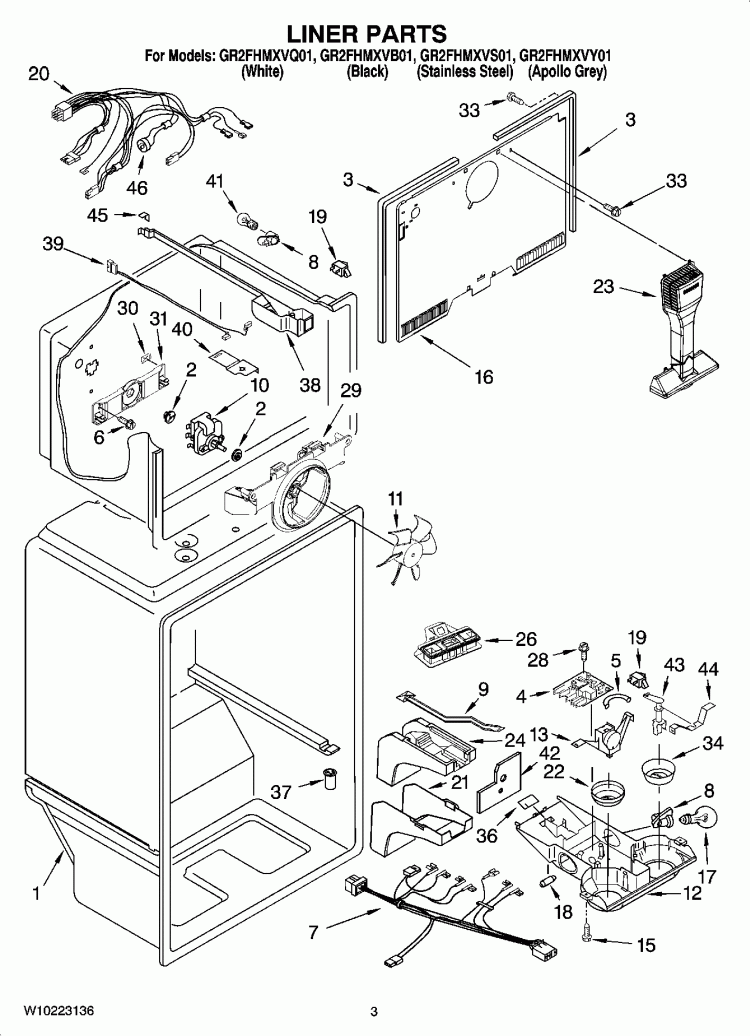 LINER PARTS Diagram and Parts List for GR2FHMXVB01  Whirlpool Refrigerator