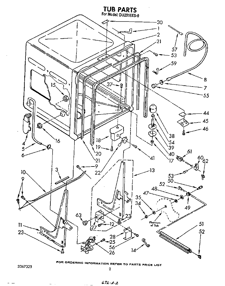 TUB , LITERATURE AND OPTIONAL Diagram and Parts List for DU2016XS0  Whirlpool Dishwasher