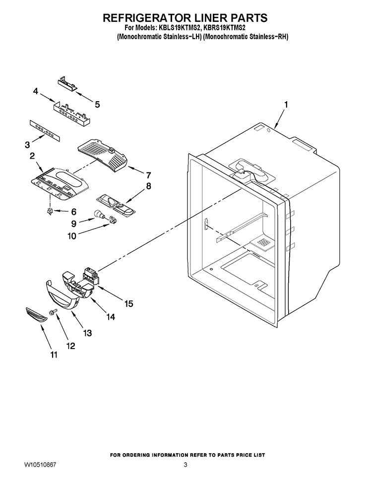 REFRIGERATOR LINER PARTS Diagram and Parts List for KBLS19KTMS2  KitchenAid Refrigerator