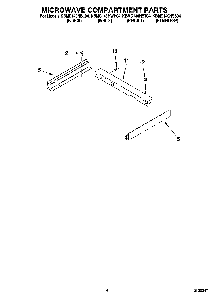 MICROWAVE COMPARTMENT PARTS Diagram and Parts List for KBMC140HSS04  KitchenAid Microwave Oven Combo