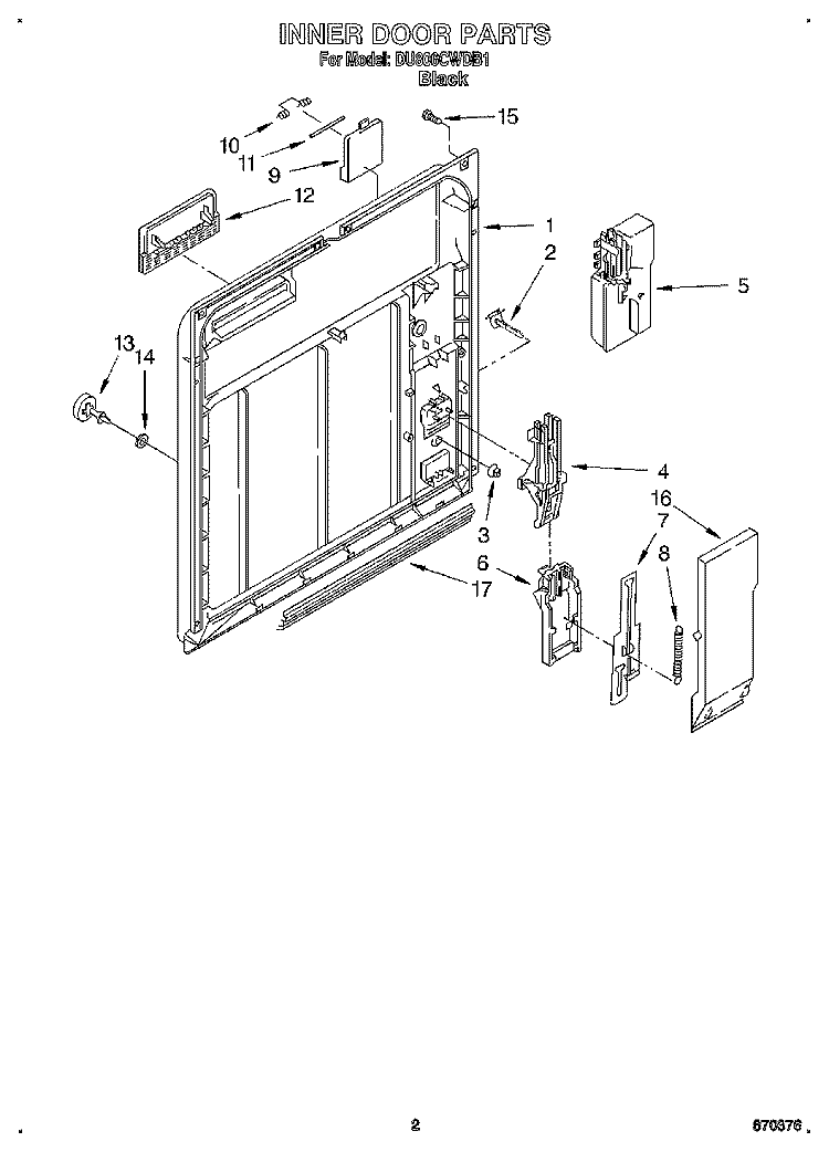 INNER DOOR Diagram and Parts List for DU806CWDB1  Whirlpool Dishwasher
