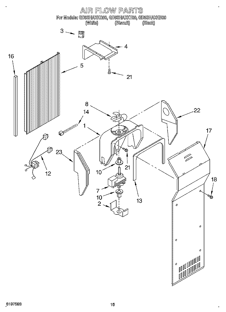 AIR FLOW Diagram and Parts List for GD5SHAXKQ00  Whirlpool Refrigerator