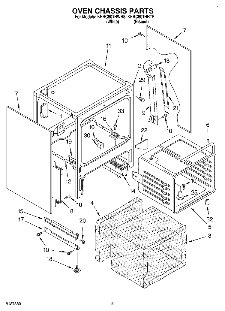 OVEN CHASSIS Diagram and Parts List for KERC601HBT5  KitchenAid Range