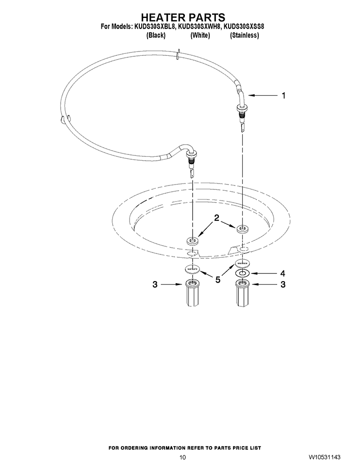 HEATER PARTS Diagram and Parts List for KUDS30SXBL8  KitchenAid Dishwasher