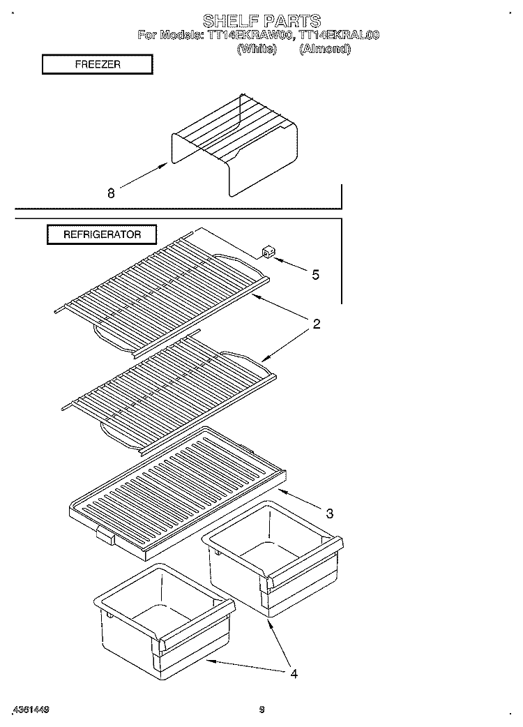 SHELF Diagram and Parts List for TT14EKRAN00  Whirlpool Refrigerator