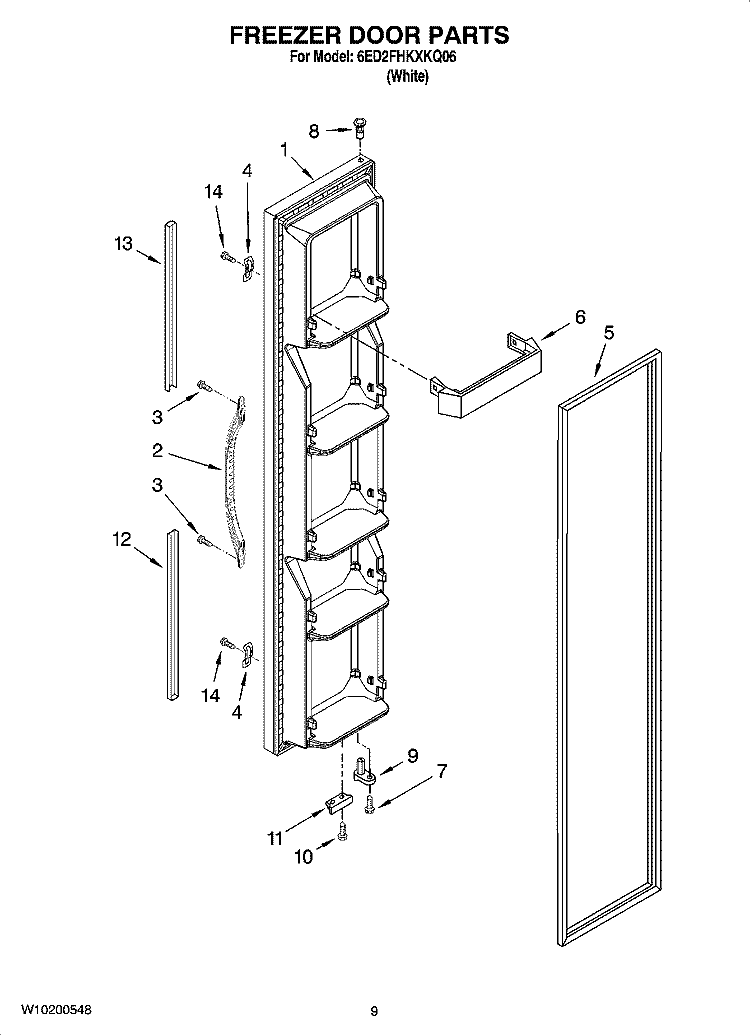 FREEZER DOOR PARTS Diagram and Parts List for 6ED2FHKXKQ06  Whirlpool Refrigerator