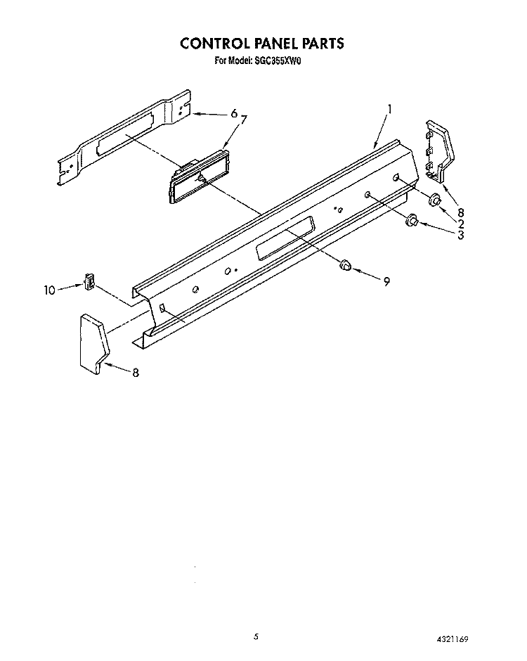 CONTROL PANEL Diagram and Parts List for SGC355XW0  Roper Range
