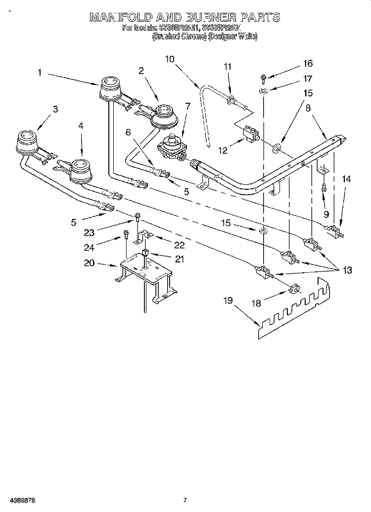 MANIFOLD AND BURNER Diagram and Parts List for SS385PEBQ1  Whirlpool Range