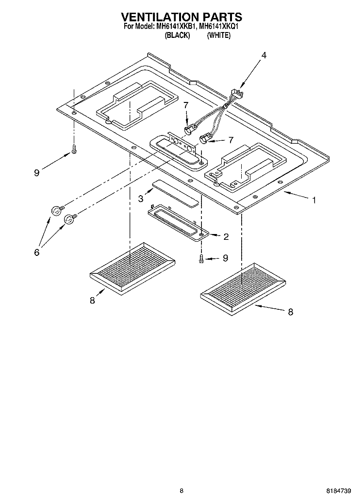 VENTILATION Diagram and Parts List for MH6141XKB1  Whirlpool Microwave
