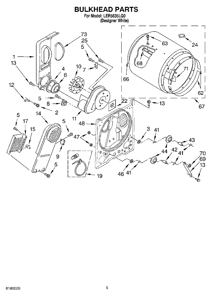 BULKHEAD PARTS Diagram and Parts List for LER5635LQ0  Whirlpool Dryer