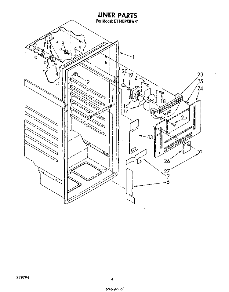 LINER Diagram and Parts List for ET14EPXRWR1  Whirlpool Refrigerator