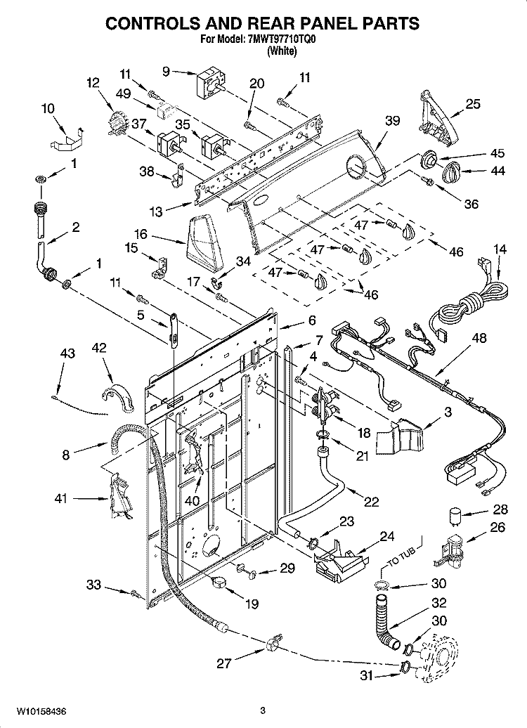 CONTROLS AND REAR PANEL PARTS Diagram and Parts List for 7MWT97710TQ0  Whirlpool Washer