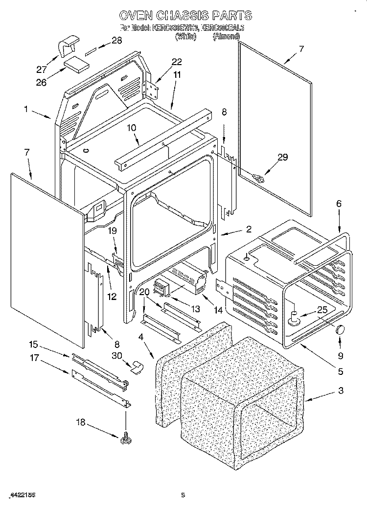 OVEN CHASSIS Diagram and Parts List for KERC500EWH3  KitchenAid Range
