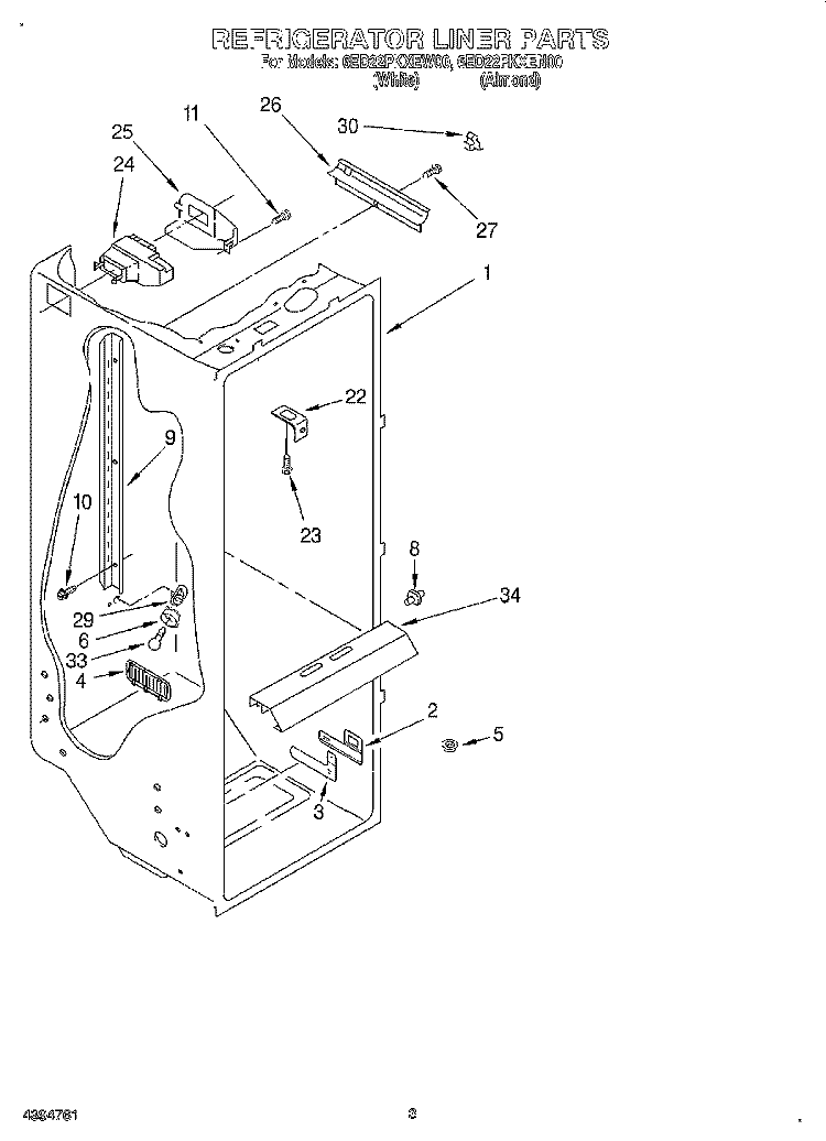 REFRIGERATOR LINER Diagram and Parts List for 6ED22PKXEN00  Whirlpool Refrigerator
