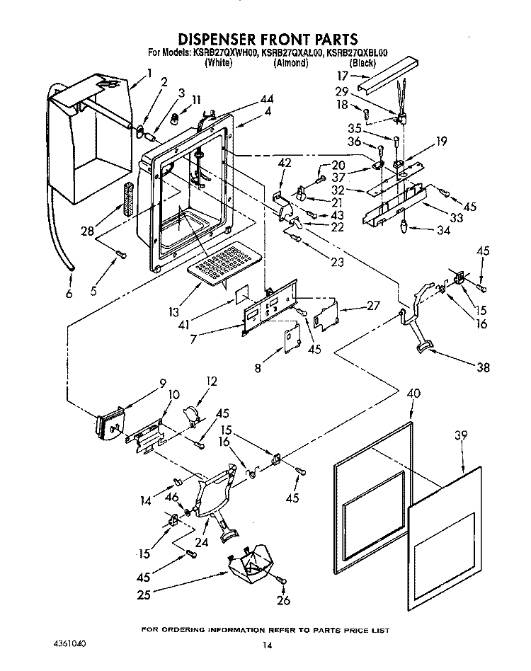DISPENSER FRONT Diagram and Parts List for KSRB27QXBL00  KitchenAid Refrigerator