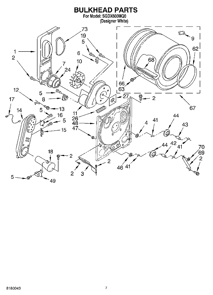 BULKHEAD PARTS Diagram and Parts List for SGDX600MQ0  Whirlpool Dryer