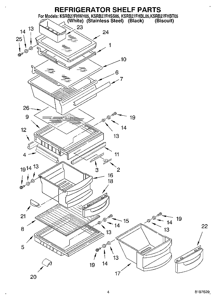 REFRIGERATOR SHELF Diagram and Parts List for KSRB27FHBL05  KitchenAid Refrigerator