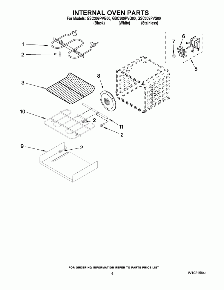 INTERNAL OVEN PARTS Diagram and Parts List for GSC309PVS00  Whirlpool Microwave Oven Combo