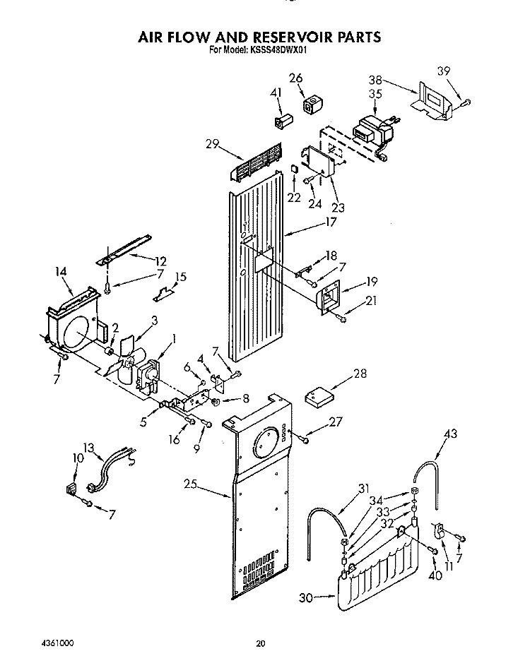 AIR FLOW AND RESERVOIR Diagram and Parts List for KSSS48DWX01  KitchenAid Refrigerator