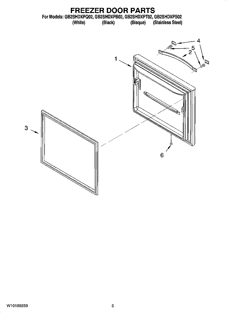 FREEZER DOOR PARTS Diagram and Parts List for GB2SHDXPS02  Whirlpool Refrigerator