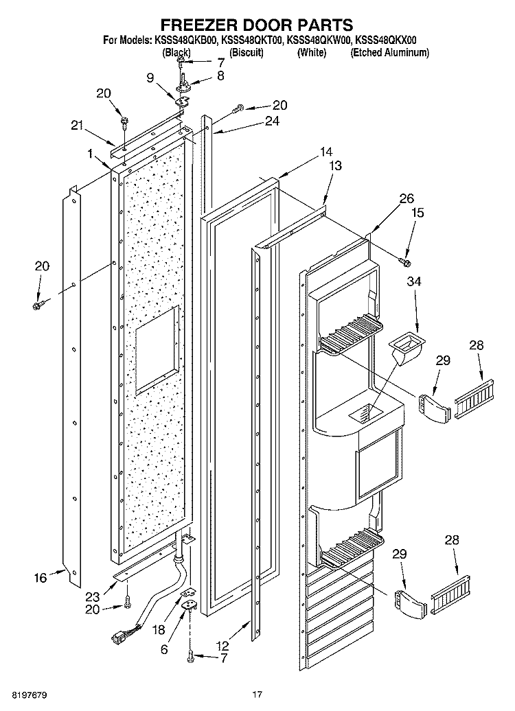 FREEZER DOOR Diagram and Parts List for KSSS48QKT00  KitchenAid Refrigerator