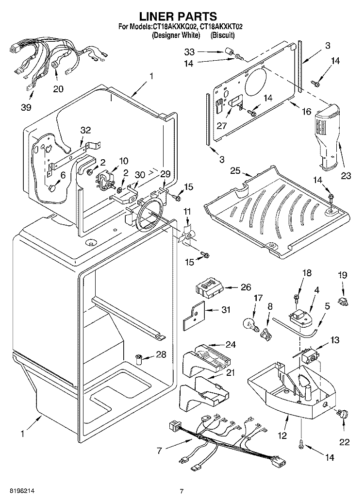 LINER Diagram and Parts List for CT18AKXKT02  Crosley Refrigerator