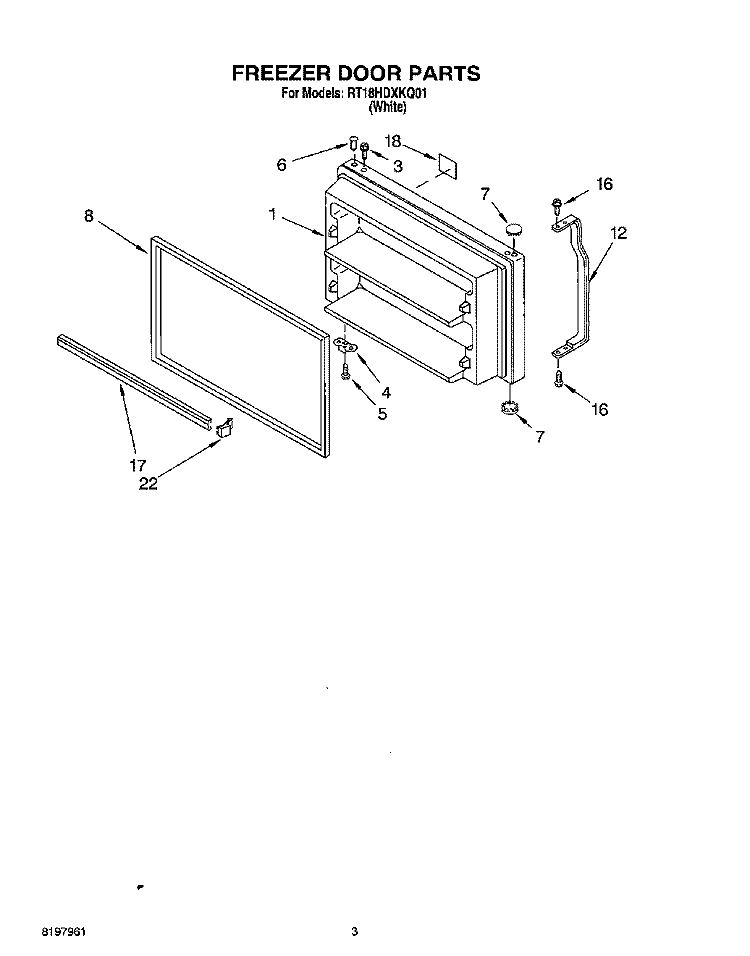 FREEZER DOOR Diagram and Parts List for RT18HDXKQ01  Roper Refrigerator