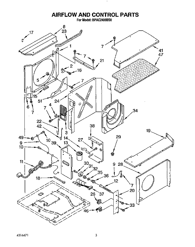 AIRFLOW AND CONTROL Diagram and Parts List for BPAC2400BS0  KitchenAid Air Conditioner