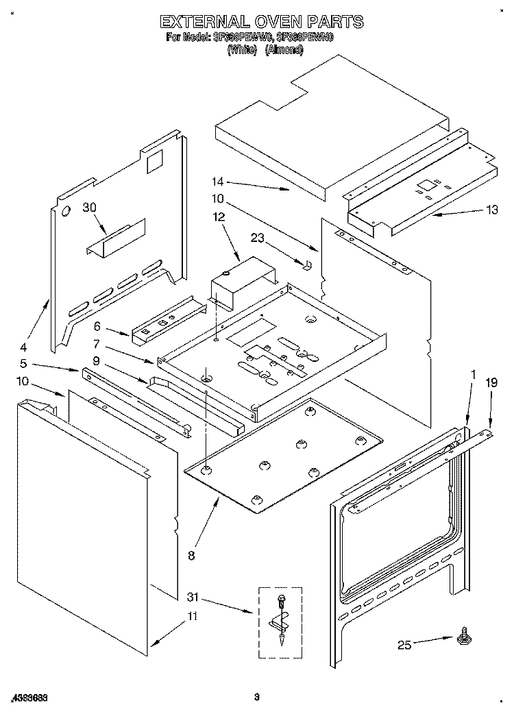 EXTERNAL OVEN Diagram and Parts List for SF388PEWW0  Whirlpool Range