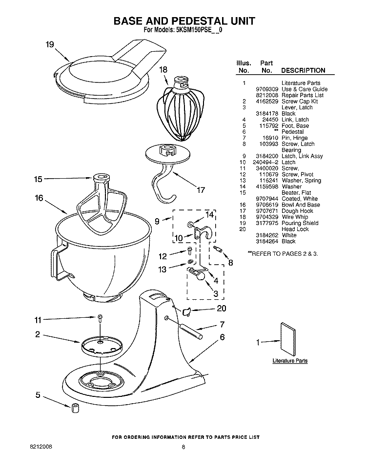 BASE AND PEDESTAL UNIT - ACCESSORY PARTS Diagram and Parts List for 5KSM150PSEBU0  KitchenAid Mixer